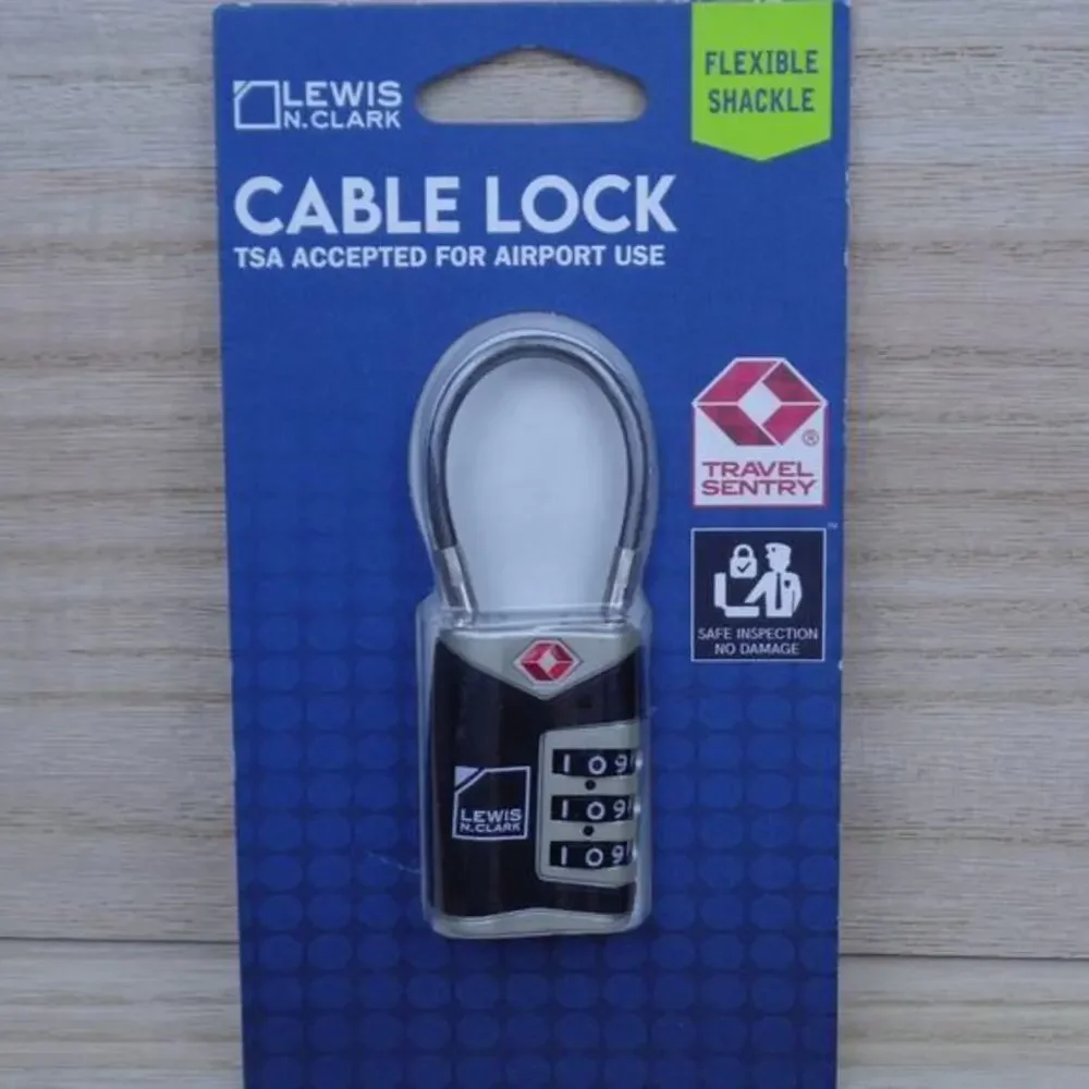 Lewis N Clark TSA Approved Cable‎ Lock Flexible Shackle 3 Dial Combination
